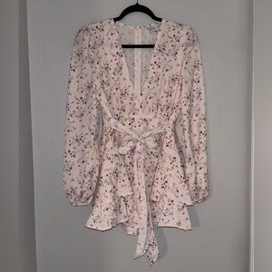 Sweet Lemon Long Sleeve Floral V-Neck Wrap Romper Tie Ruffle Chic